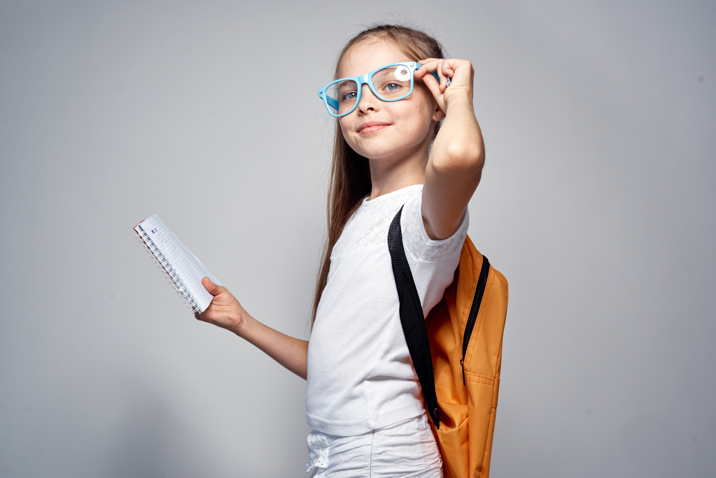 Schoolgirl with Backpack Glasses White Tank Top Training Education